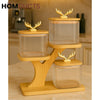 3-Tier Glass Jar Set with Wooden Stand – Luxury Storage Containers with Golden Antler Lids