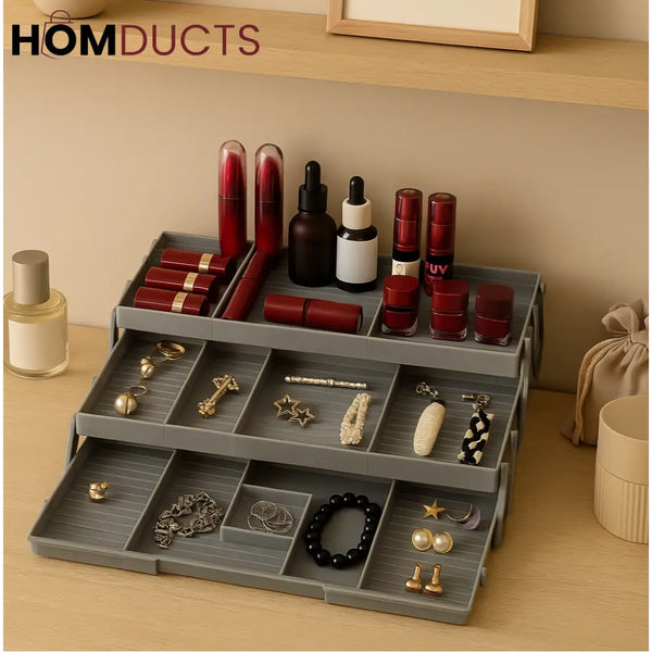 3-Tier Jewelry & Makeup Organizer Tray – Multi-Compartment Vanity Storage Box