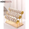 3-Tier Velvet Bracelet & Bangle Display Stand – Elegant Jewelry Organizer with Gold Accents & Wooden Base