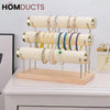 3-Tier Velvet Bracelet & Bangle Display Stand – Elegant Jewelry Organizer with Gold Accents & Wooden Base