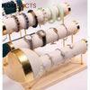 3-Tier Velvet Bracelet & Bangle Display Stand – Elegant Jewelry Organizer with Gold Accents & Wooden Base