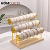 3-Tier Velvet Bracelet & Bangle Display Stand – Elegant Jewelry Organizer with Gold Accents & Wooden Base