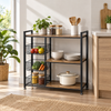 3-Tier Wooden Kitchen Storage Shelf with Mesh Baskets – Utility Organizer Rack