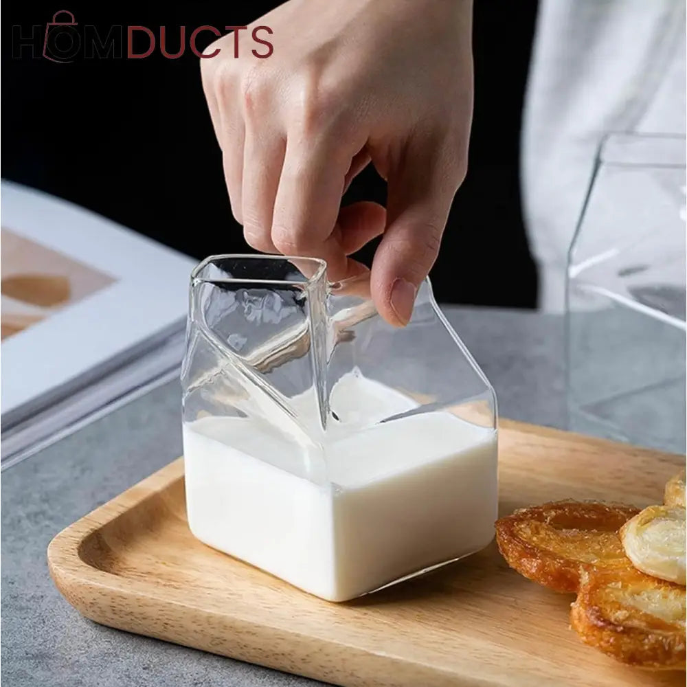 300ml Microwave-Safe Square Glass Milk Cup - Japanese-Style Kitchenware