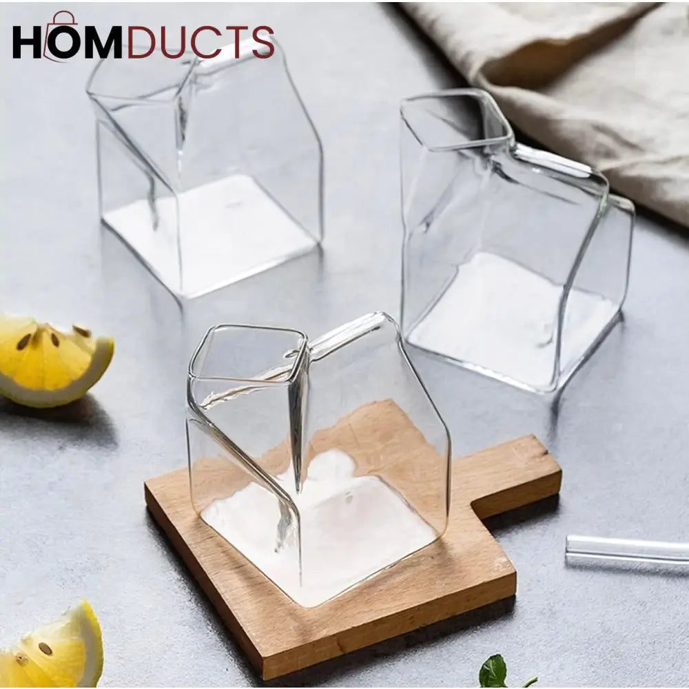 300ml Microwave-Safe Square Glass Milk Cup - Japanese-Style Kitchenware