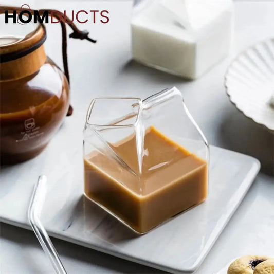 300ml Microwave-Safe Square Glass Milk Cup - Japanese-Style Kitchenware