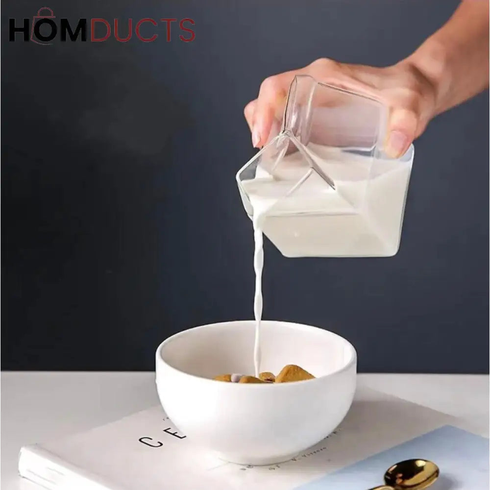 300ml Microwave-Safe Square Glass Milk Cup - Japanese-Style Kitchenware