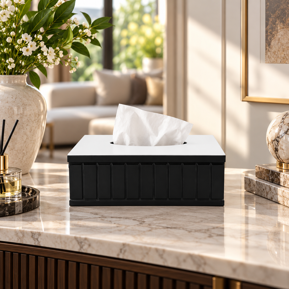 Architectural Panel Tissue Box Cover - White