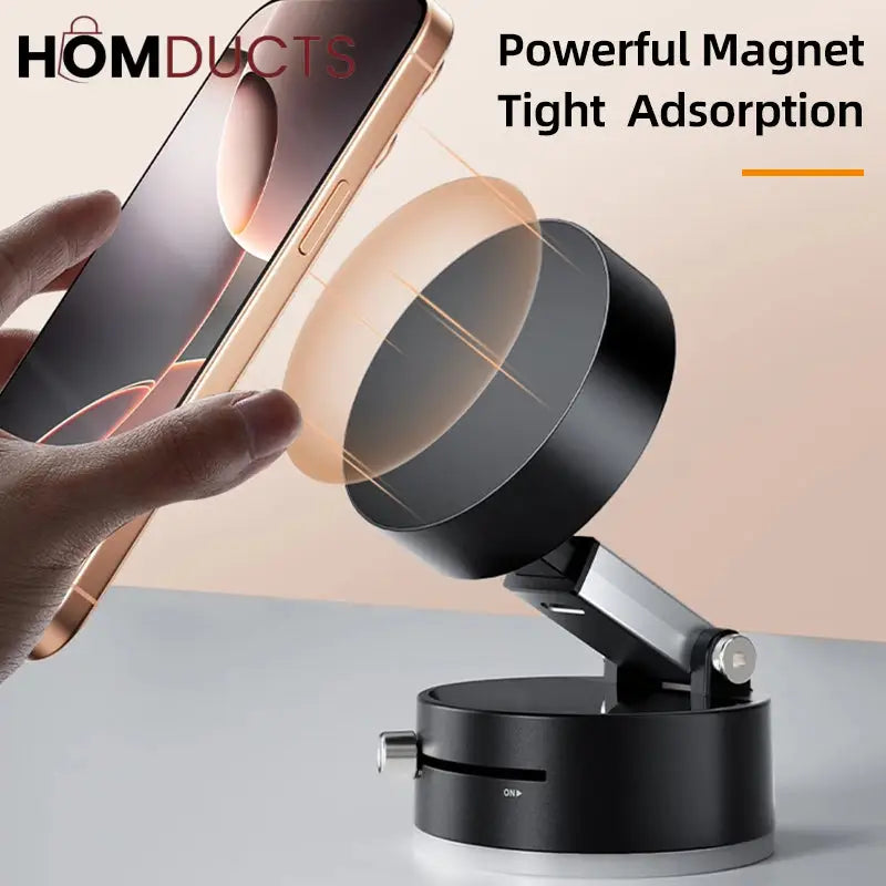 360° Magnetic Phone Holder with Auto-Tracking Rotation – Strong Magnetic Suction Mount for Desk & Tabletop Use