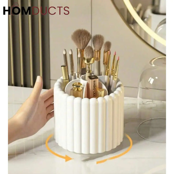 360° Rotating Makeup Brush Organizer with Dome Cover