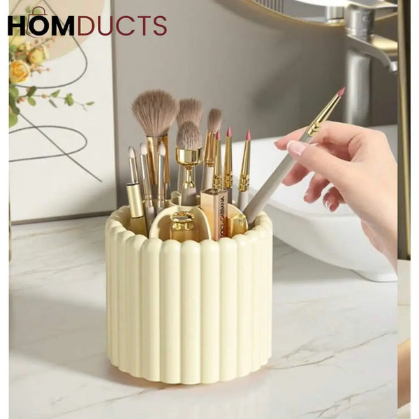 360° Rotating Makeup Brush Organizer with Dome Cover