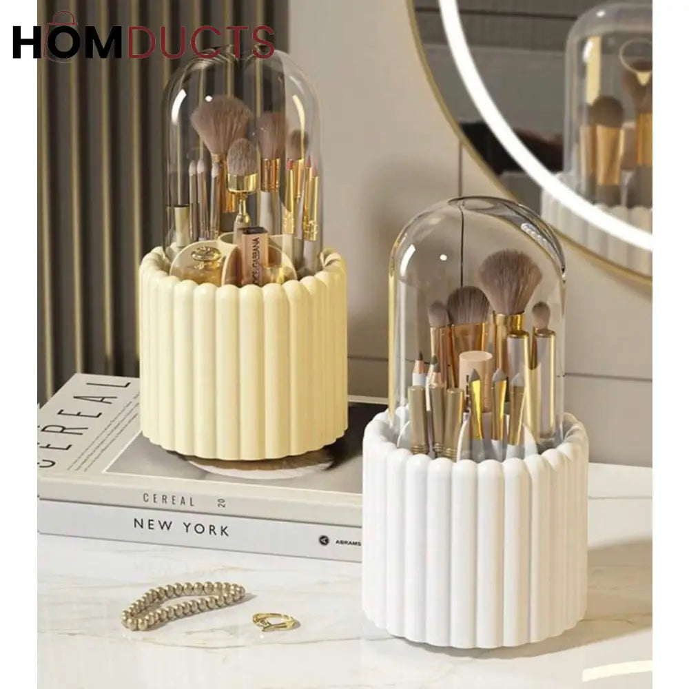 360° Rotating Makeup Brush Organizer with Dome Cover