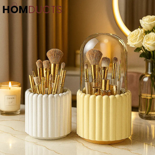 360° Rotating Makeup Brush Organizer with Dome Cover
