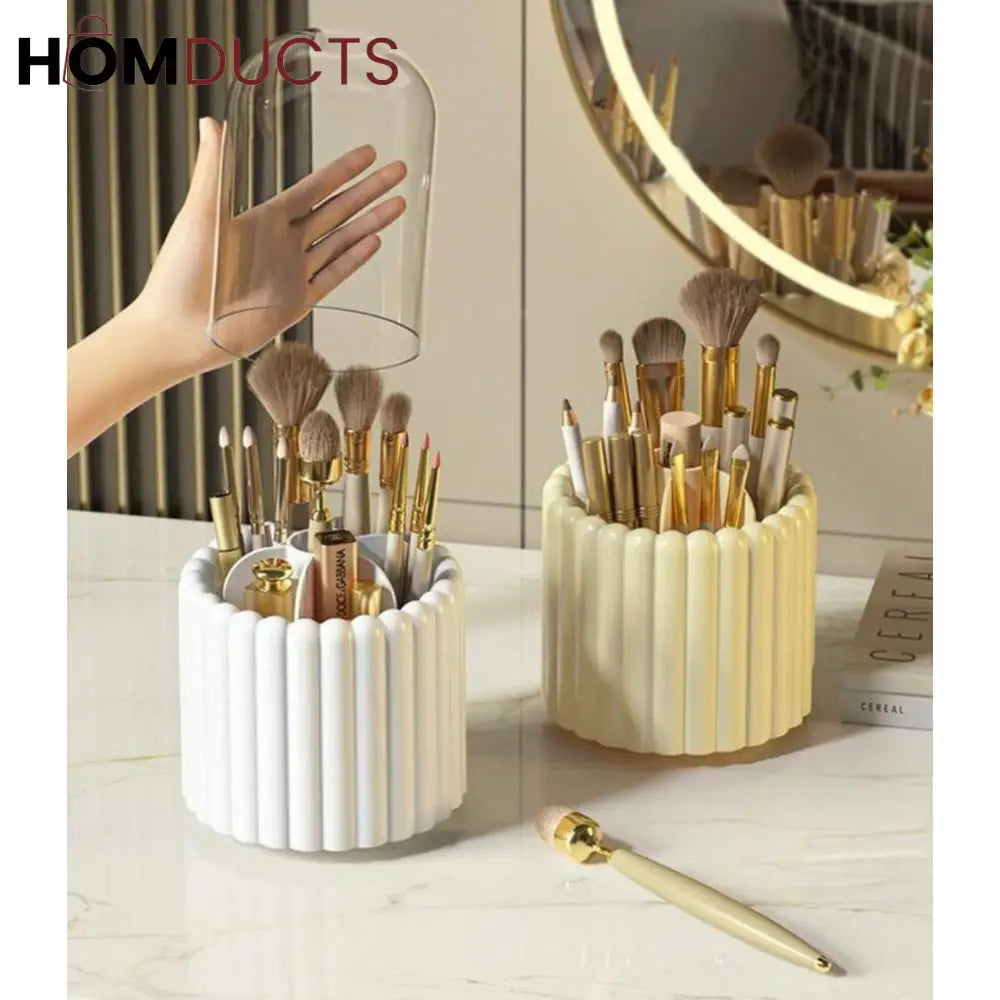 360° Rotating Makeup Brush Organizer with Dome Cover