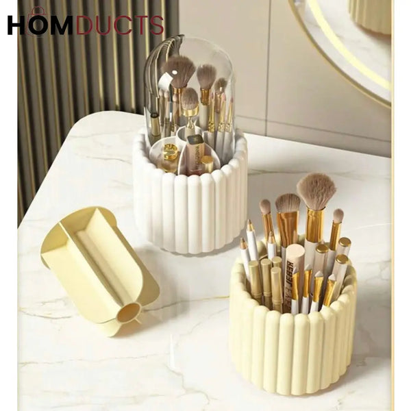 360° Rotating Makeup Brush Organizer with Dome Cover