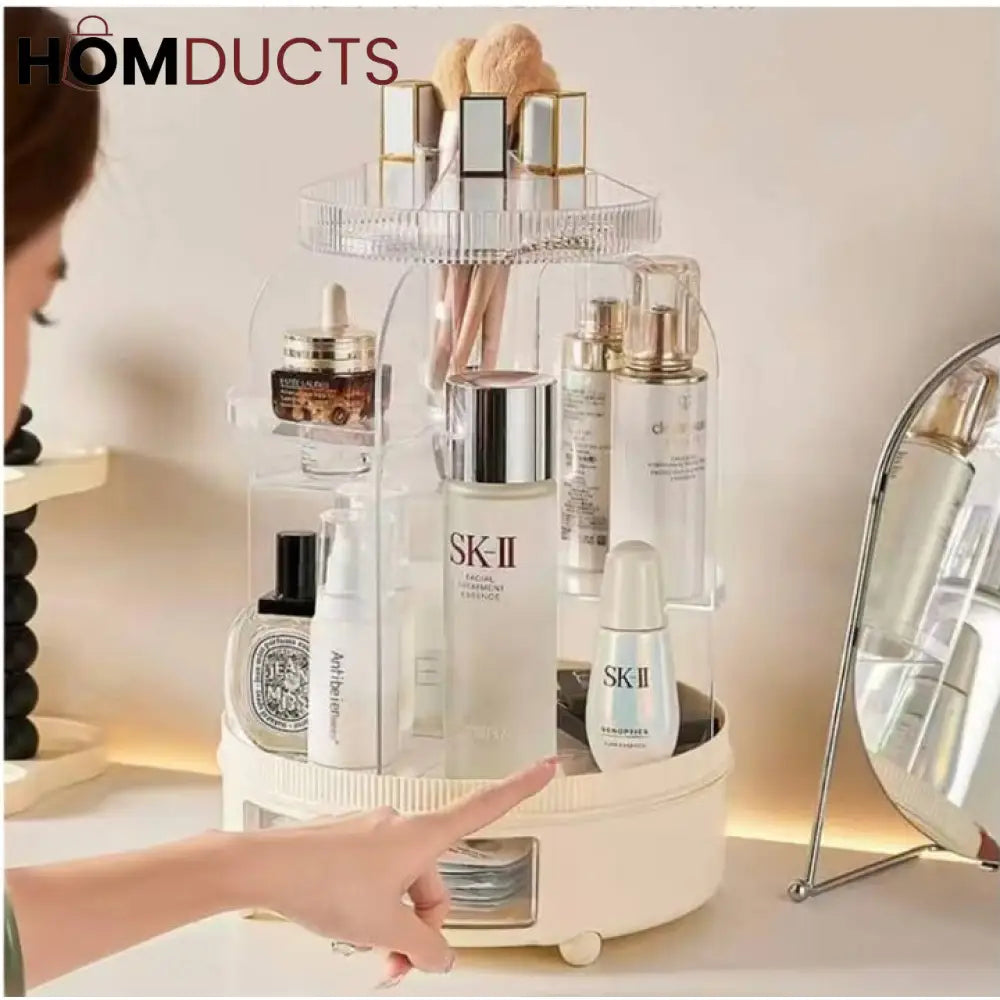 360° Rotating Makeup Organizer with Dustproof Cover - Keep Your Cosmetics Neat & Accessible