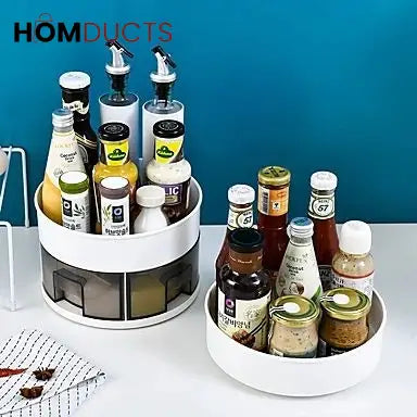 360° Rotating Spice Rack Organizer with Pull-Out Drawers – Kitchen Condiment and Seasoning Storage Carousel