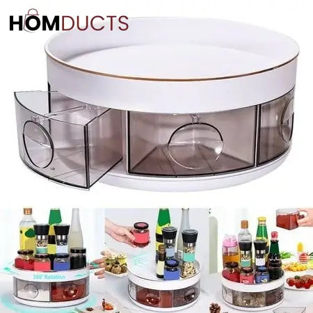 360° Rotating Spice Rack Organizer with Pull-Out Drawers – Kitchen Condiment and Seasoning Storage Carousel