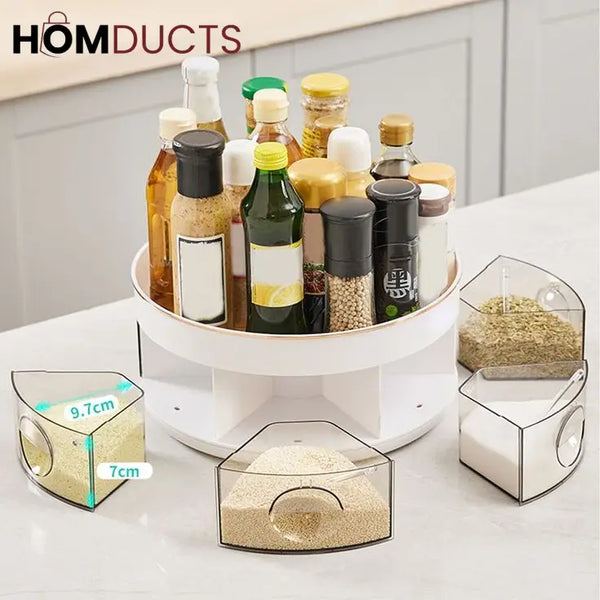 360° Rotating Spice Rack Organizer with Pull-Out Drawers – Kitchen Condiment and Seasoning Storage Carousel