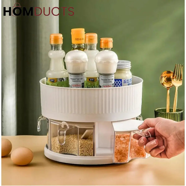 360 Rotating Spice Rack With Storage Tray
