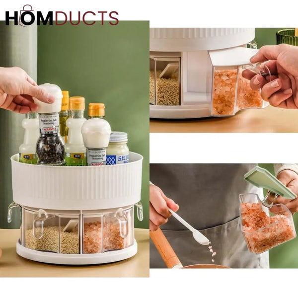 360 Rotating Spice Rack With Storage Tray