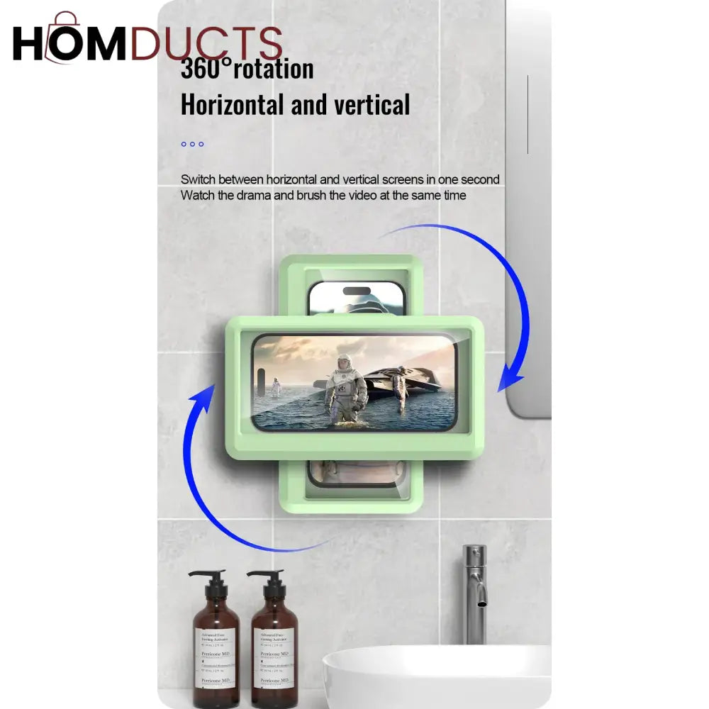 360° Rotating Waterproof Wall Mount Phone Holder – Touchscreen Shower Phone Case for Bathroom & Kitchen