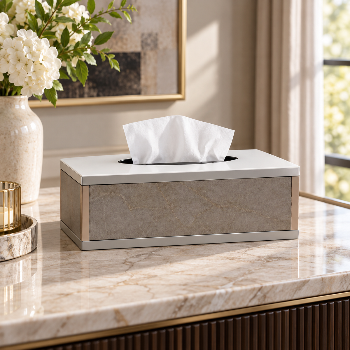 Marble-Panel Decorative Tissue Box Cover - Black