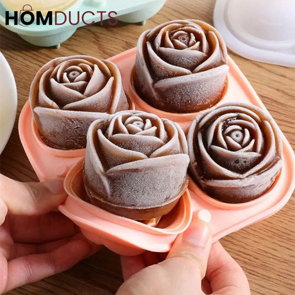 3D Rose Silicone Icecube Mold With Lid