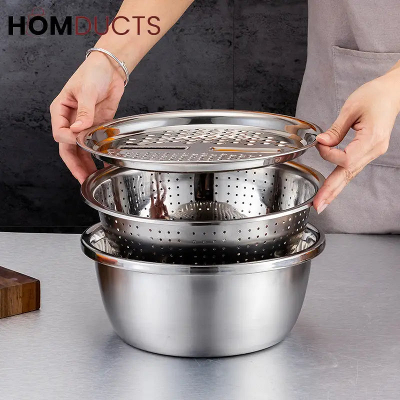 3In1 Stainless Steel Colander With Grater