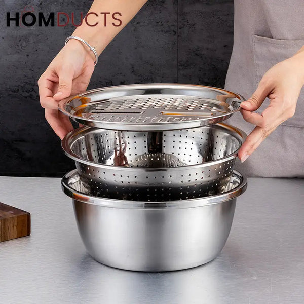 3In1 Stainless Steel Colander With Grater
