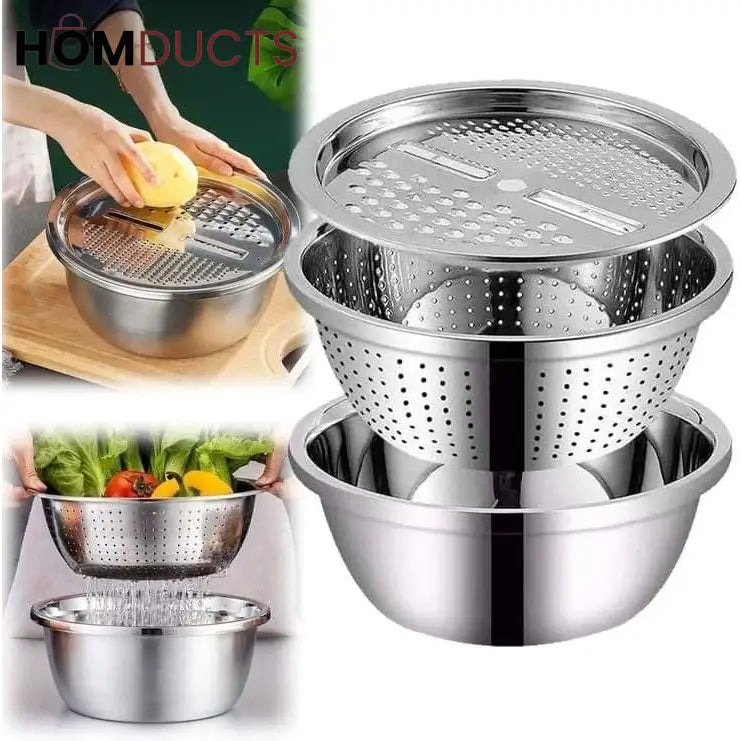 3In1 Stainless Steel Colander With Grater