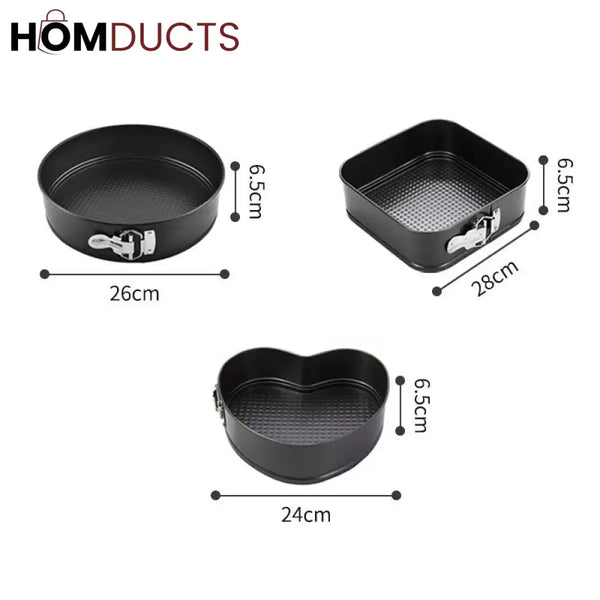 3Pc Non Stick Cake Pan (Round Heart Square)