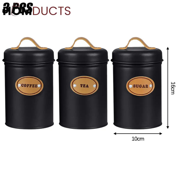 3Pcs Kitchen Counter Top Metal Jar Set