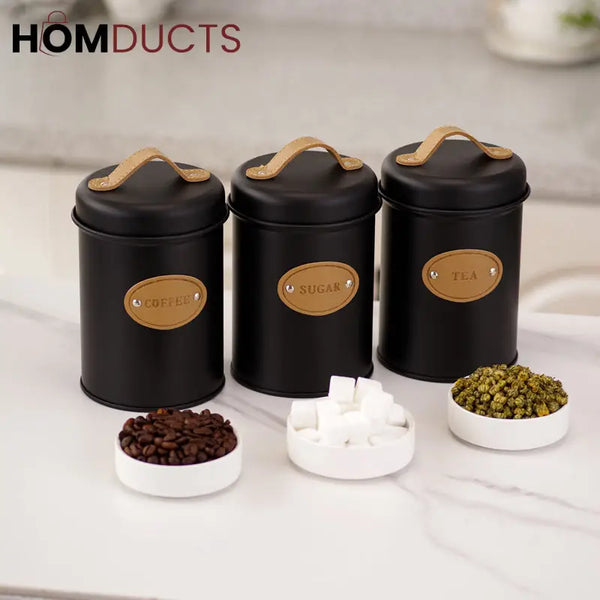 3Pcs Kitchen Counter Top Metal Jar Set