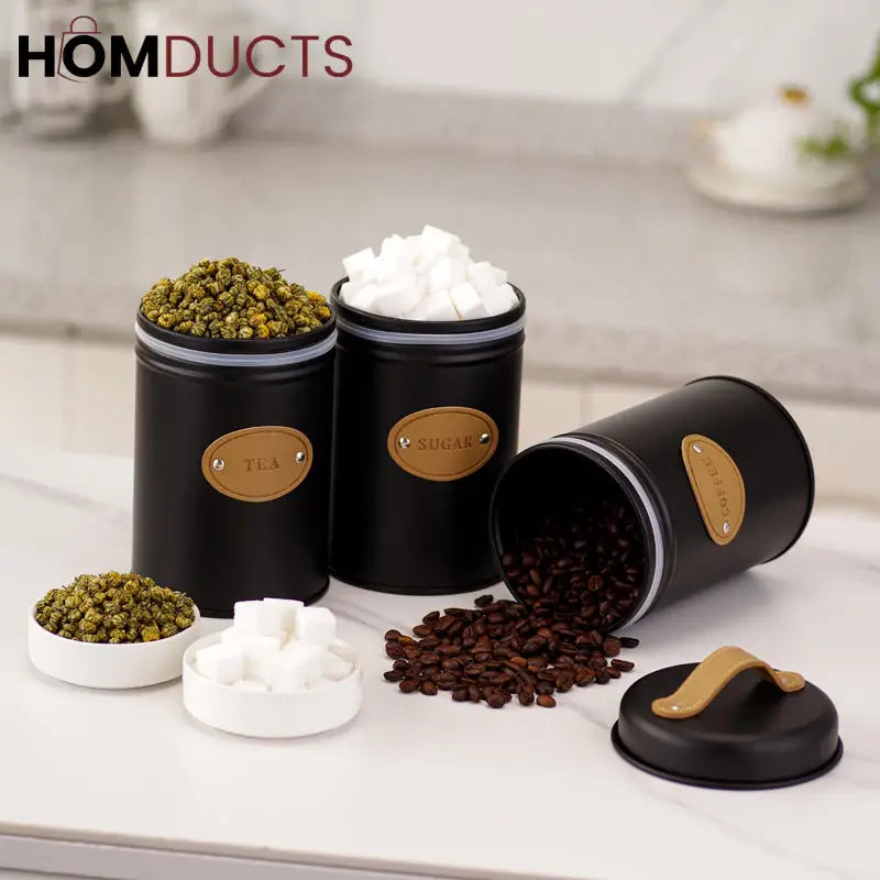 3Pcs Kitchen Counter Top Metal Jar Set