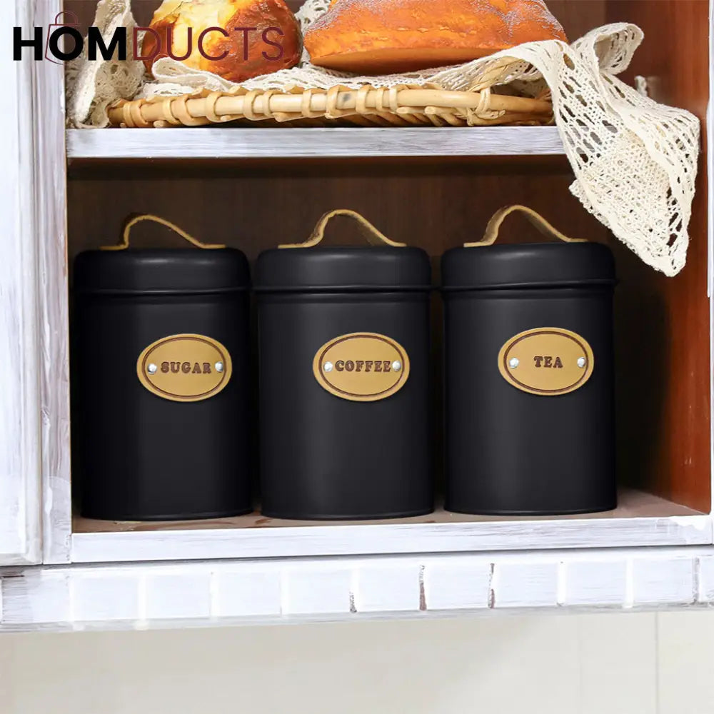 3Pcs Kitchen Counter Top Metal Jar Set
