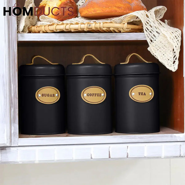 3Pcs Kitchen Counter Top Metal Jar Set