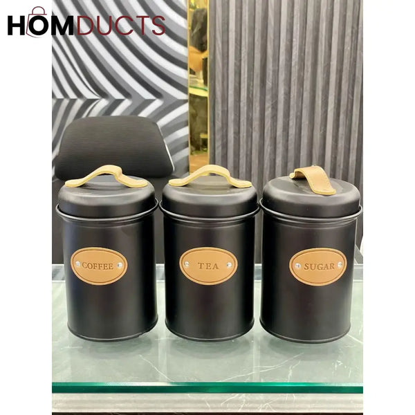 3Pcs Kitchen Counter Top Metal Jar Set