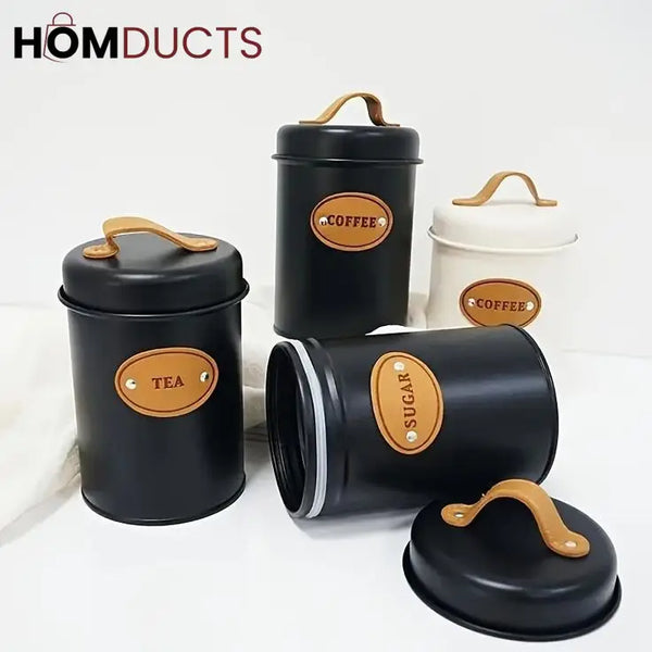 3Pcs Kitchen Counter Top Metal Jar Set