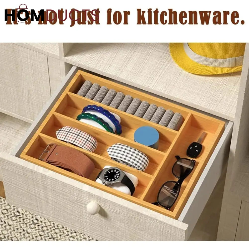 4 Grid Wooden Cutlery Organizer