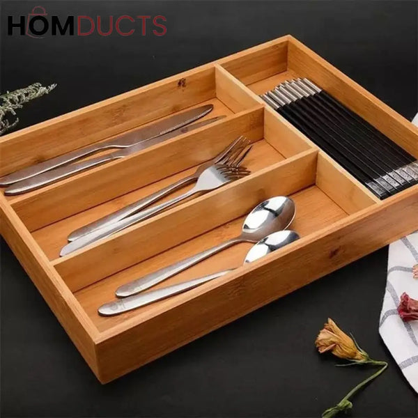 4 Grid Wooden Cutlery Organizer