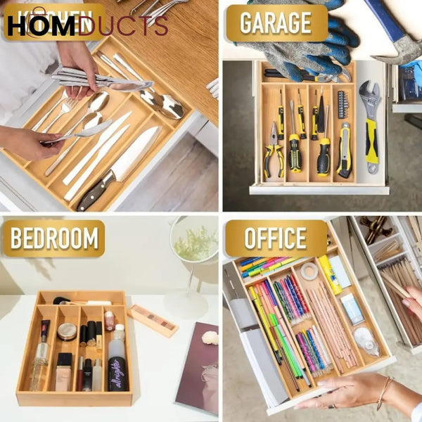 4 Grid Wooden Cutlery Organizer