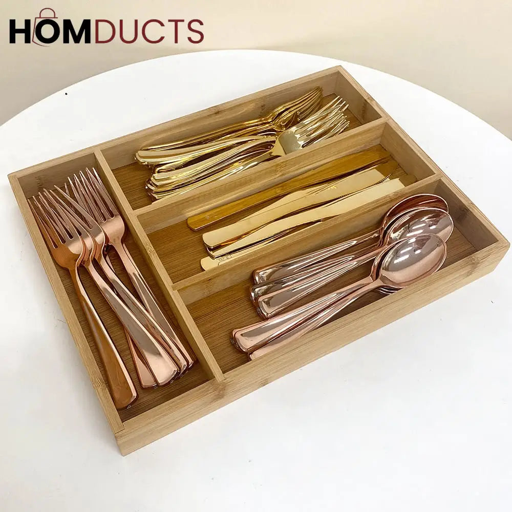 4 Grid Wooden Cutlery Organizer