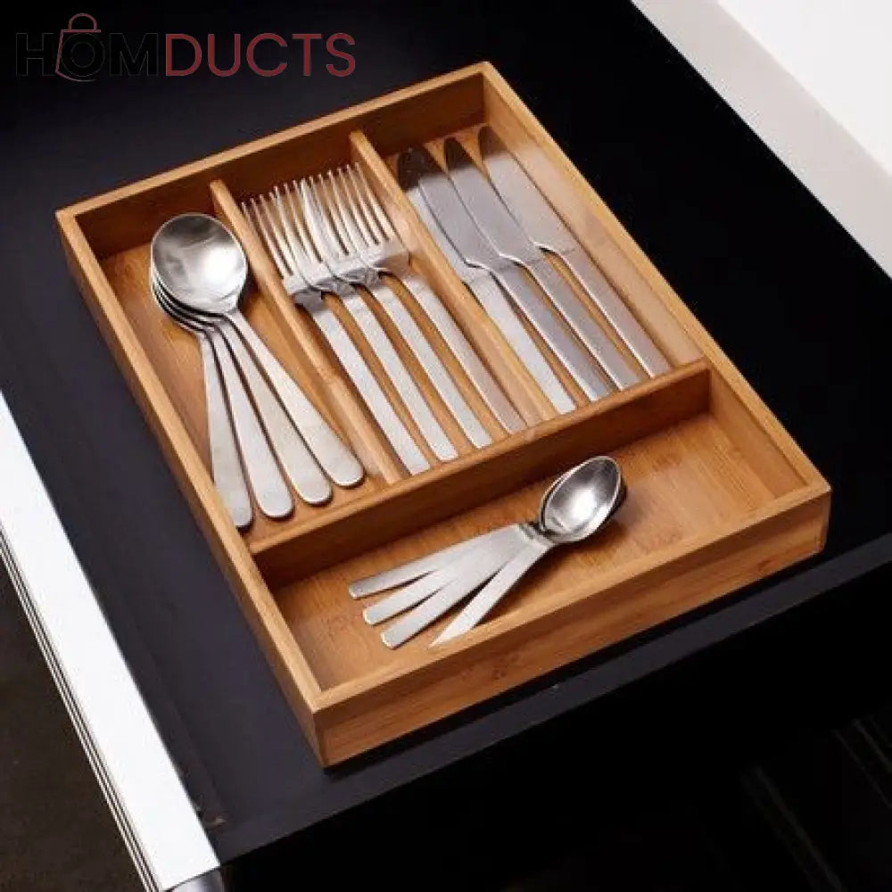 4 Grid Wooden Cutlery Organizer