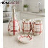 4-Piece Red Plaid Ceramic Bathroom Accessories Set