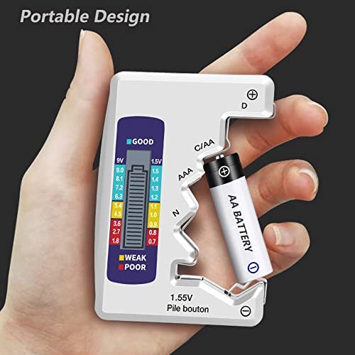 Portable Universal Battery Tester – AA, AAA, C, D, 9V & Button Cell Battery Checker