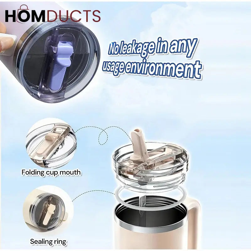 40oz Tumbler Flip Straw Lid And Handle Replacement – Leak-Proof Cover Compatible For Stanley Cup