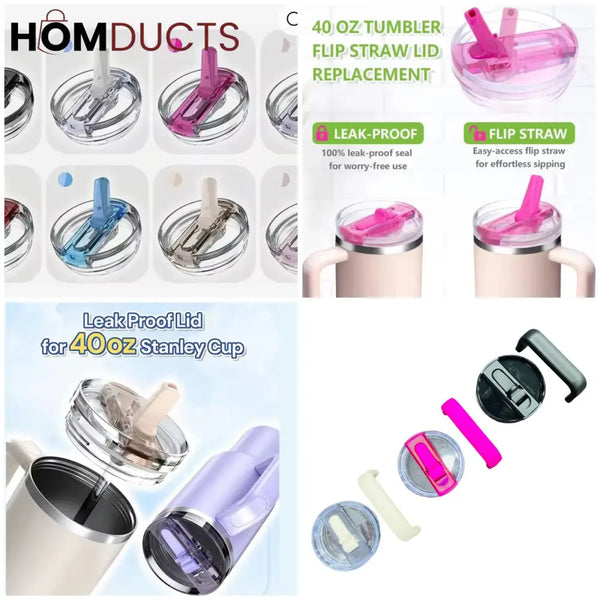 40oz Tumbler Flip Straw Lid And Handle Replacement – Leak-Proof Cover Compatible For Stanley Cup