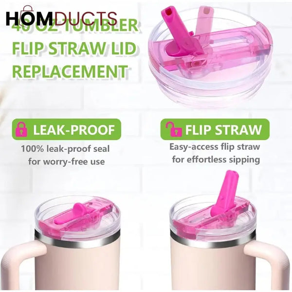 40oz Tumbler Flip Straw Lid And Handle Replacement – Leak-Proof Cover Compatible For Stanley Cup