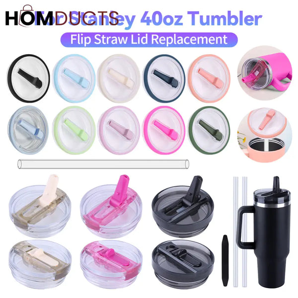 40oz Tumbler Flip Straw Lid And Handle Replacement – Leak-Proof Cover Compatible For Stanley Cup